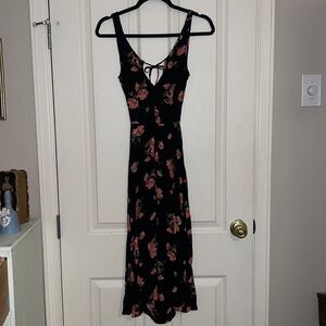 Reformation Black and Pink Floral Midi Dress
